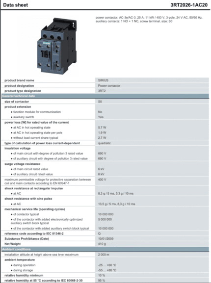Contactoare Siemens 3RT 2036-1AC20